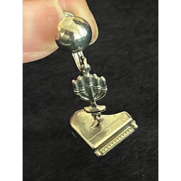 Vintage Silver Tone Grand Piano & Candelabra Screw-Back Dangle Earrings - Picture 4 of 4